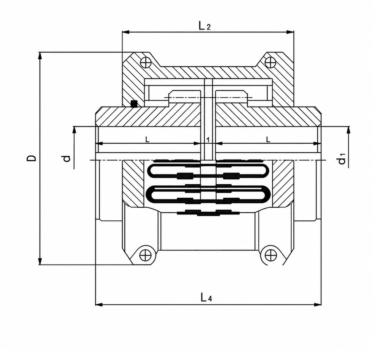 JS Grid Coupling dimension drawing with bore, outside diameter, length and installation confirmation points